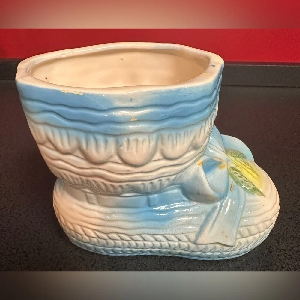 Vintage Nancy Pew Blue Baby Bootie Planter 4 Inches x 5 Inches